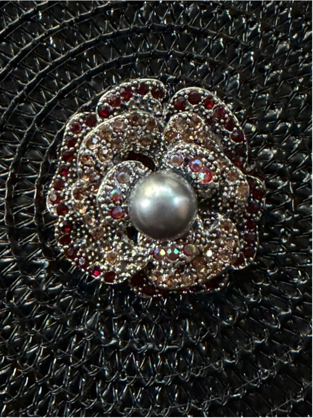 Silver Red Floral Brooch One Size